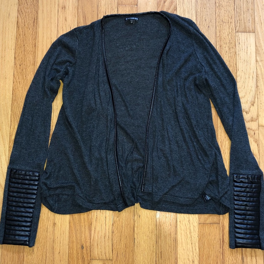 Express Moto Faux Leather Cardigan